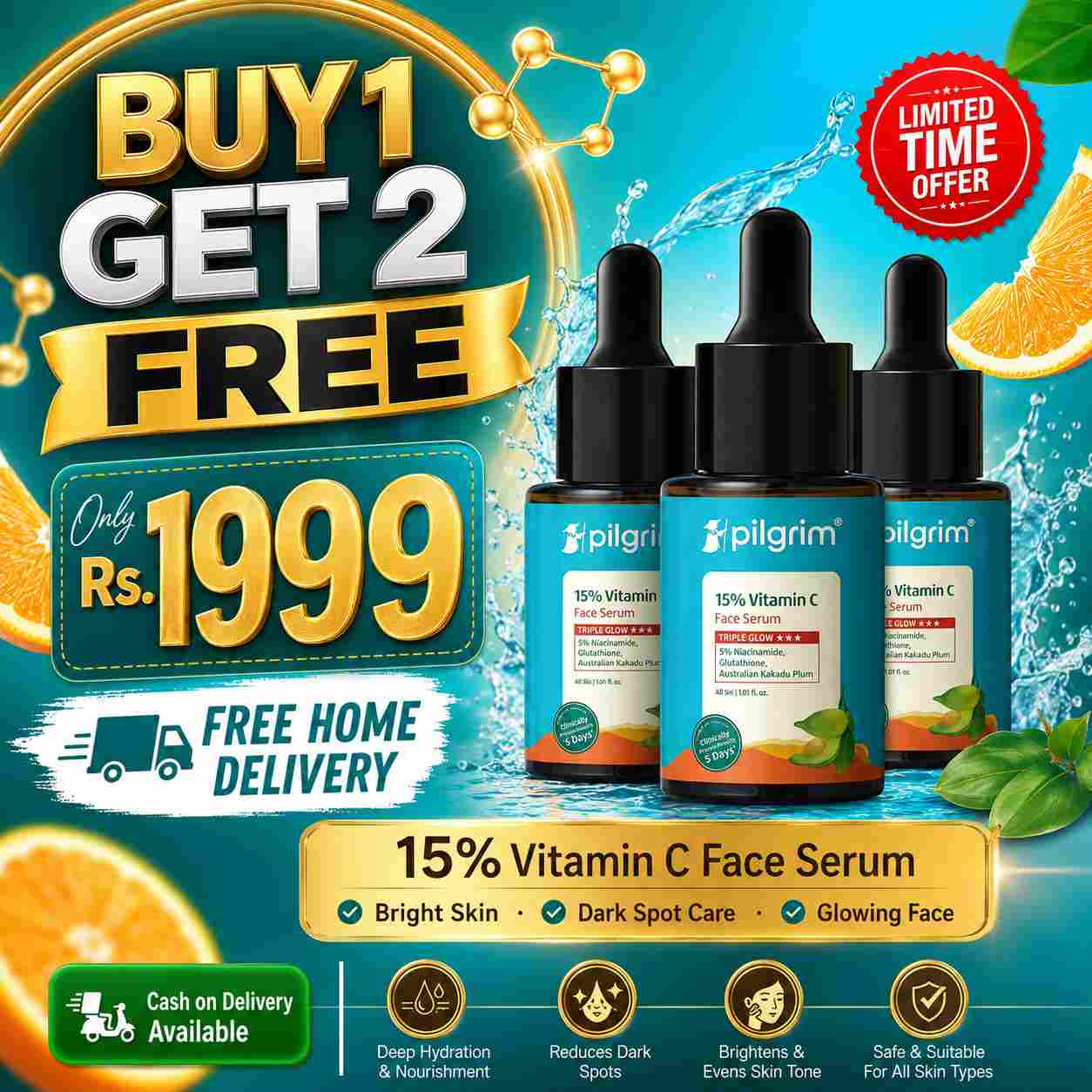 Pilgrim 10% Vitamin C Face Serum ( By One Get 2 Free 1999)